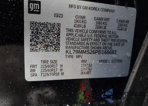 2023 Chevrolet Trailblazer Fwd Ls z USA, uszkodzony, nr VIN KL79MMS26PB166682